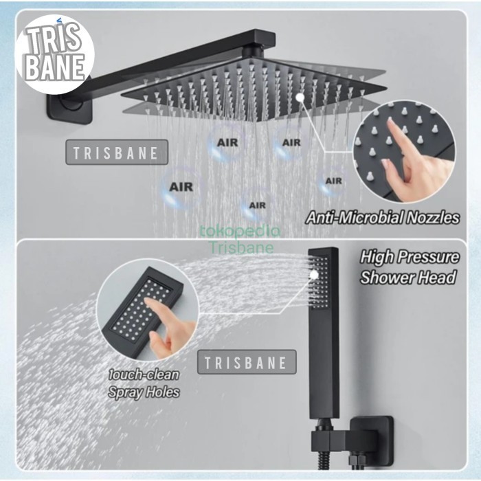 Shower Set Hitam Big Size 10 Inch Wall Shower Mandi Tanam Premium NICE