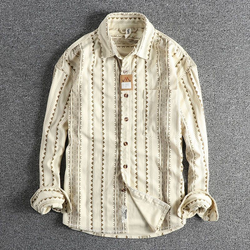 Navajo Totem American Casual Long Sleeve Shirt Loose Lapels Shirt Coat