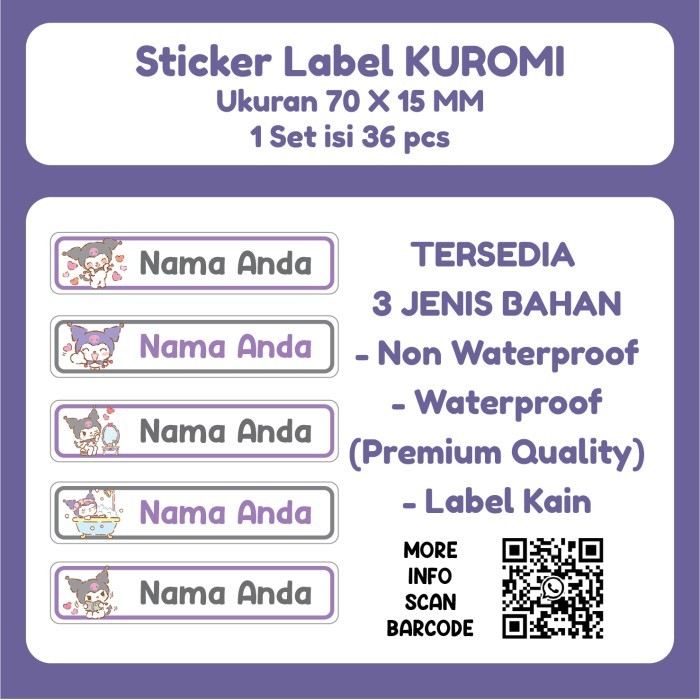 

Sale Label Nama Kuromi Custom 70 X 15 Mm