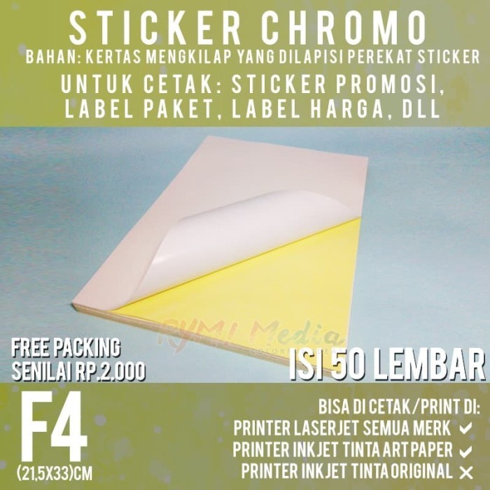 

Sale Sticker Chromo F4 Isi 50 / Kertas Stiker Bontax Glossy Mengkilap Folio