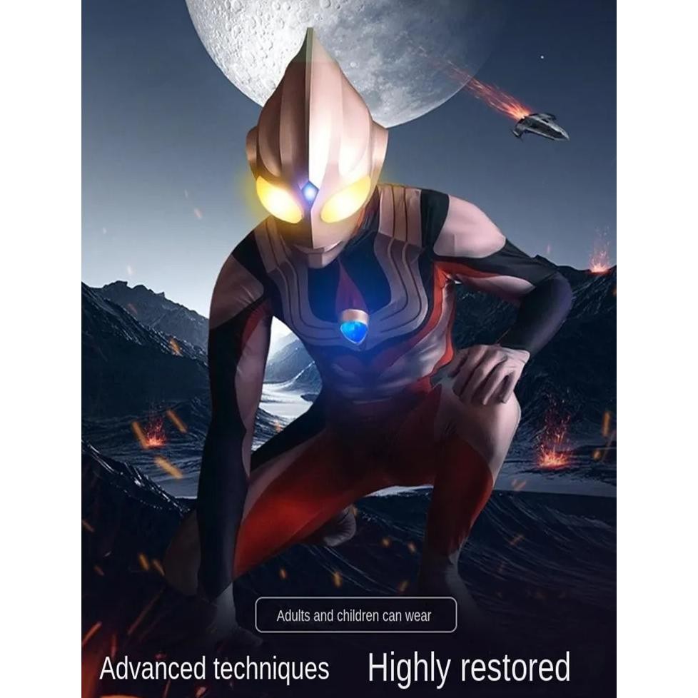 WDF Ultraman Tiga Cosplay Lampu Helm Untuk Anak Tactile Switch Halloween Cosplay Decor Topeng Tutup 