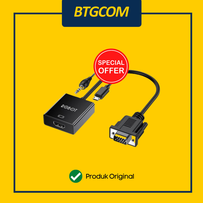 ADAPTOR ROBOT RHV30 CONVERTER VGA TO KE KABEL HDMI 1080P WITH AUDIO & POWER ADAPTER KONVERTER CABLE