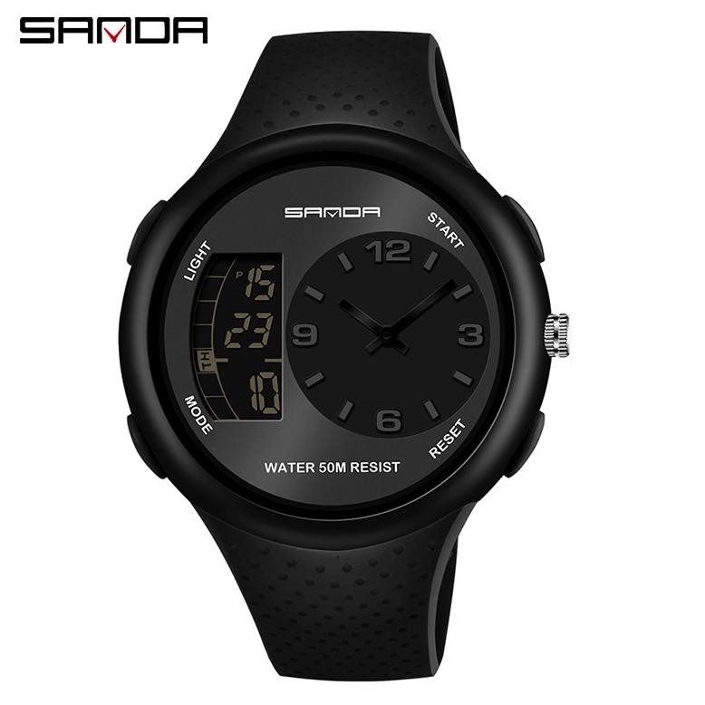 Jam Tangan Pria Exclusif Mewah Sanda 763 Digital Analog Tali Rubber Chronoaph Anti Air