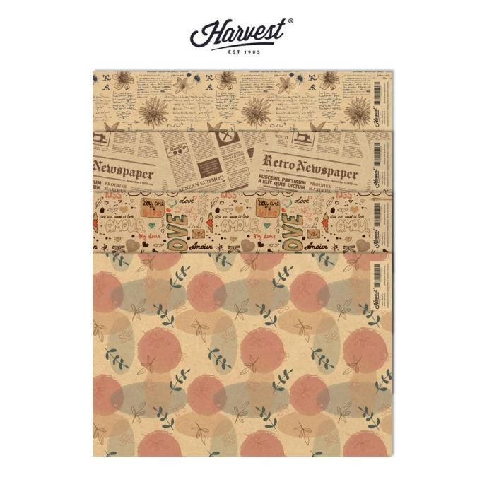 

hjg-7 Kertas Kado Harvest / Wrapping Paper Brown Kraft Fancy - Paket isi 4 Murah