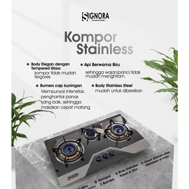 BEST SIGNORA KOMPOR GAS TANAM 3 TUNGKU BURNER NEW GRANDE STAINLESS SIGNORA