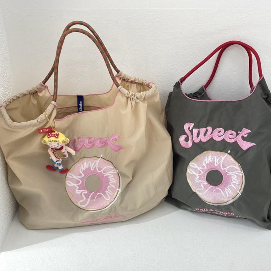 Super Sale READYTas Bordir Tas Belanja Bordir Donat Tas Tangan Tote Tas Kain Tas Kain Bordir (Tali b