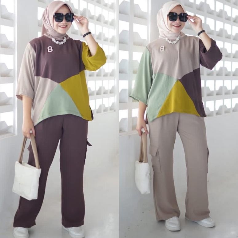 Setelan Celana Wanita Setelan Cargo Setcel Wanita Rainbow Emracollect Setelan Kaos Dan Celana Cargo