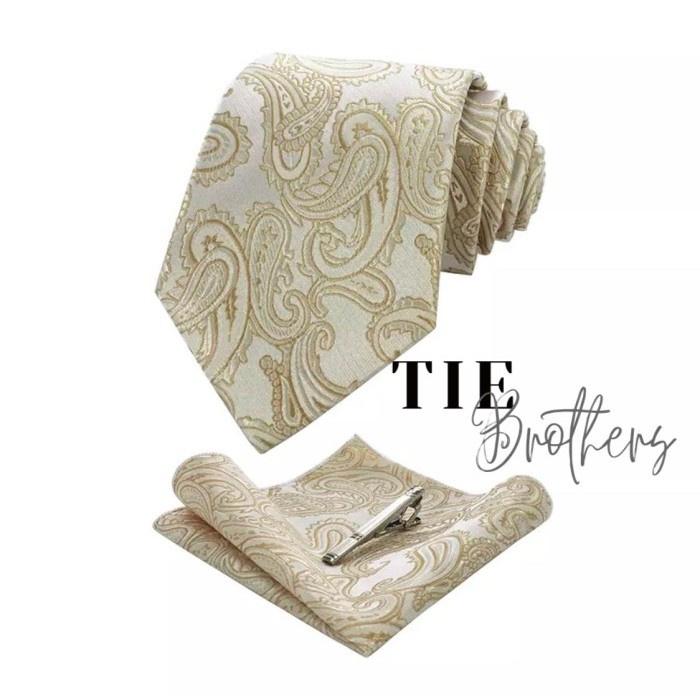 Syahidah - Gift Set Batik Gold Muda Prem Dasi Panjang, Pocket Square, Jepit Dasi