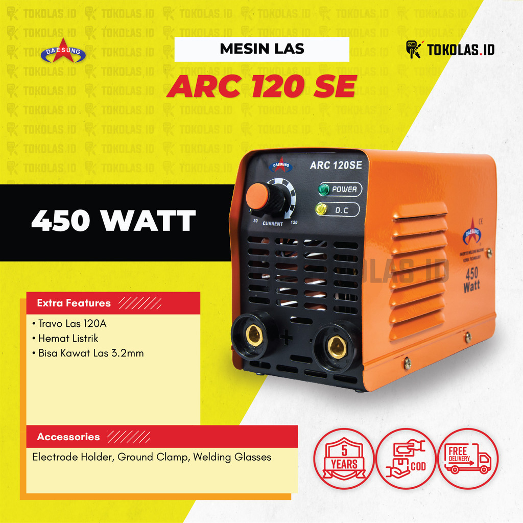 Mesin Las Travo Trafo Las MMA Stick Inverter Welding Daesung ARC 120 SE Ampere 450 Watt Korea Murah