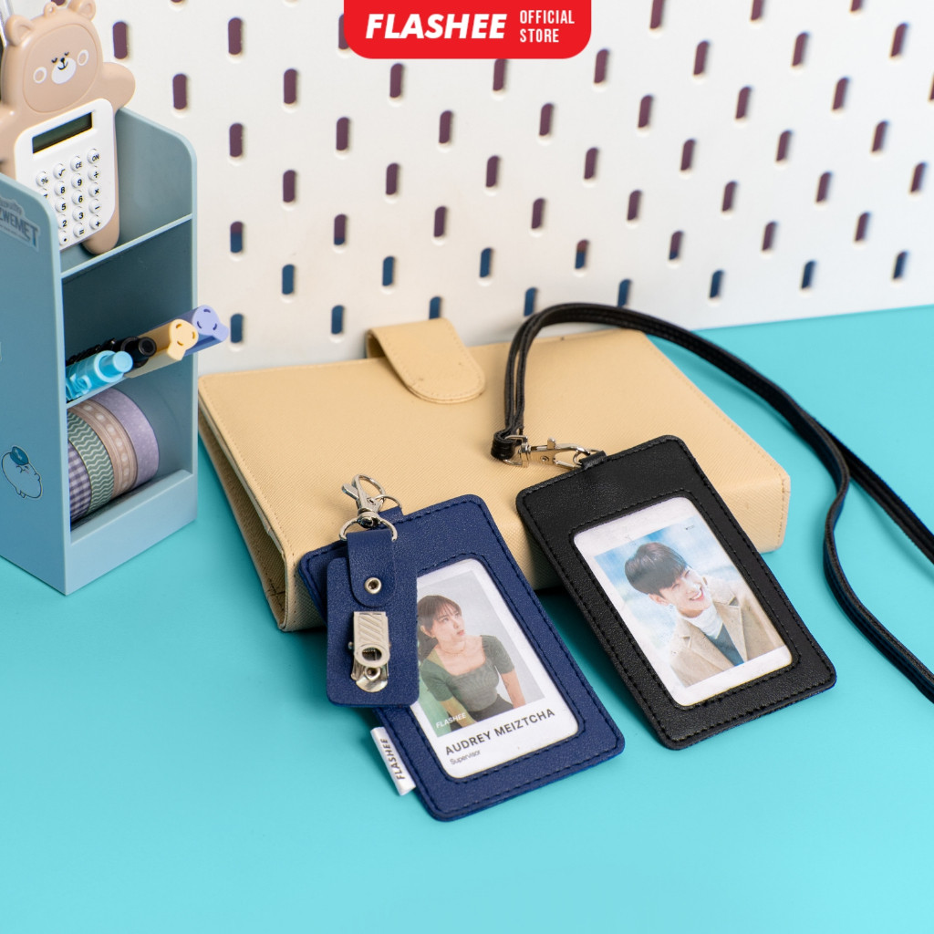 Flashee Lanyard ID Card Holder Oscar Kulit Termasuk Tali Dan Penjepit Name Tag Custom Nama Logo