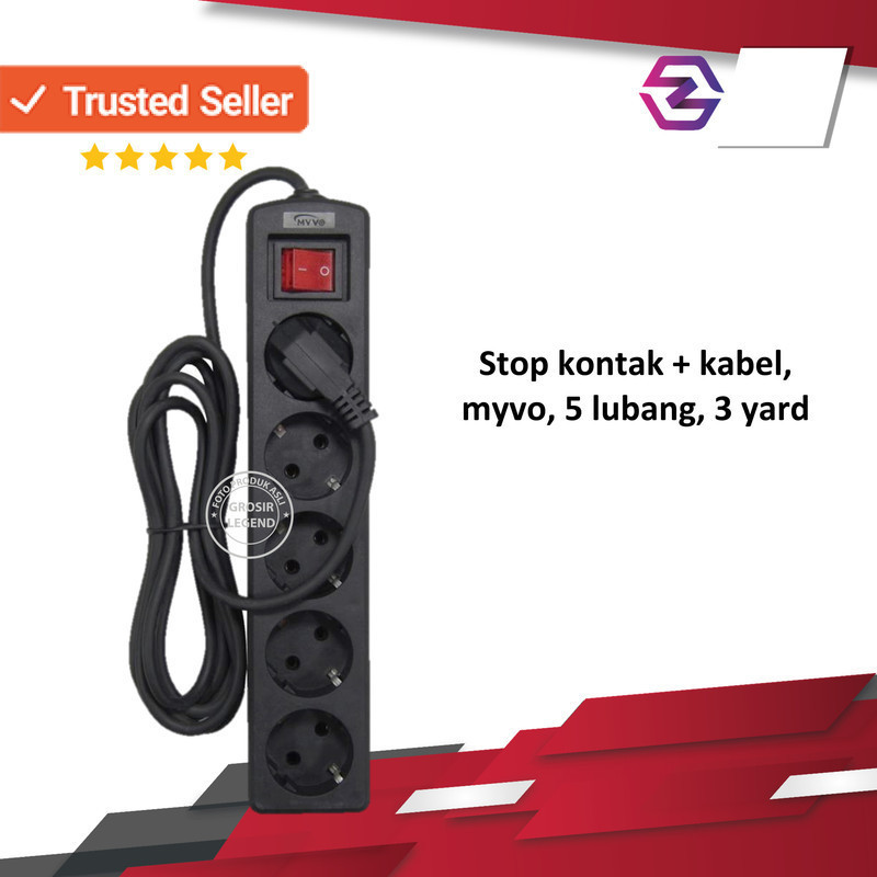 STOP KONTAK + KABEL MYVO MSP-N35 5 LUBANG 3 YARD HITAM