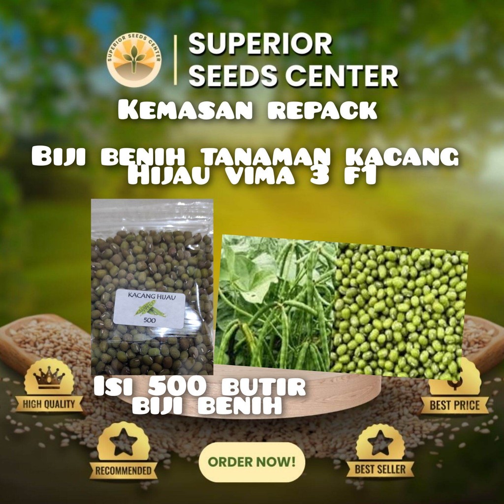 500 butir biji benih tanaman kacang hijau vima3 F1(kemasan repack plastik klip)