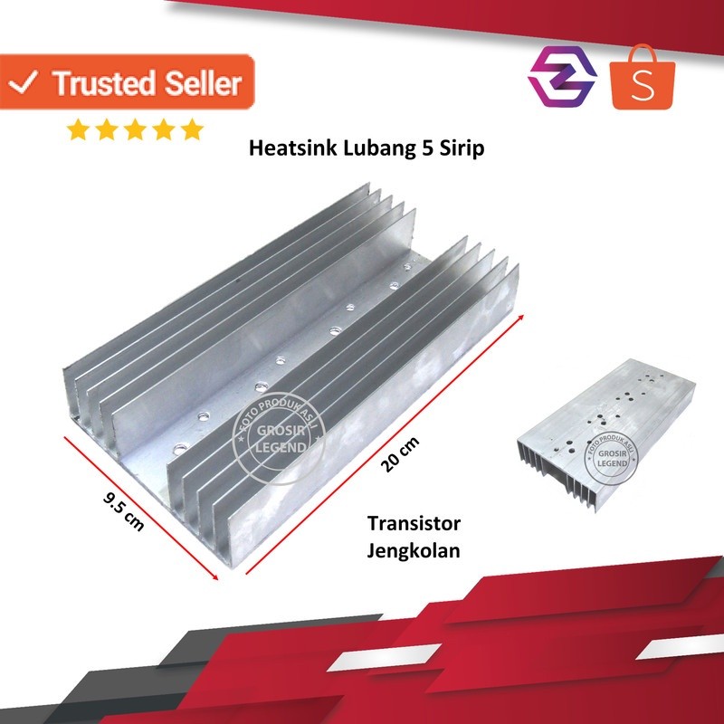 Heatsink 5 sirip 20 cm pendingin aluminium lubang transistor jengkolan