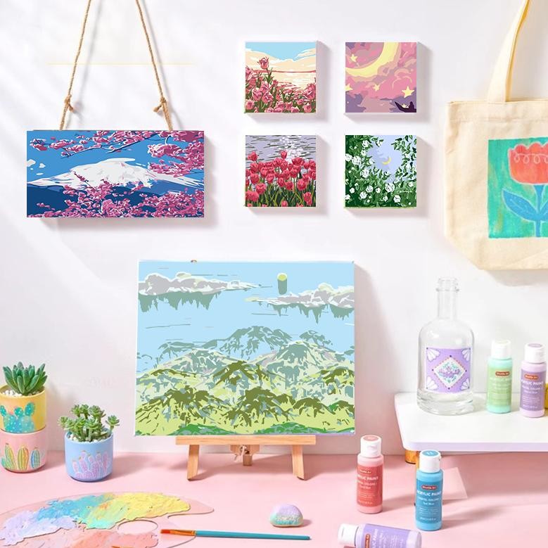 

fs-6 Paint By Number 20x20cm DIY Paint Kit with Frame Digital Painting Landscape Cartoon Anime Series Viral