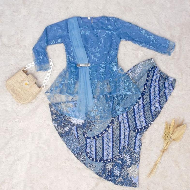 COD Setelan Kebaya anak modern selendang baju brukat lengan panjang rok duyung wisuda tk sd marun gj