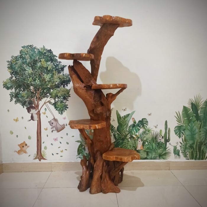 Panjatan Kucing Atau Cat Tree Kayu Jati Rak Bunga Kayu