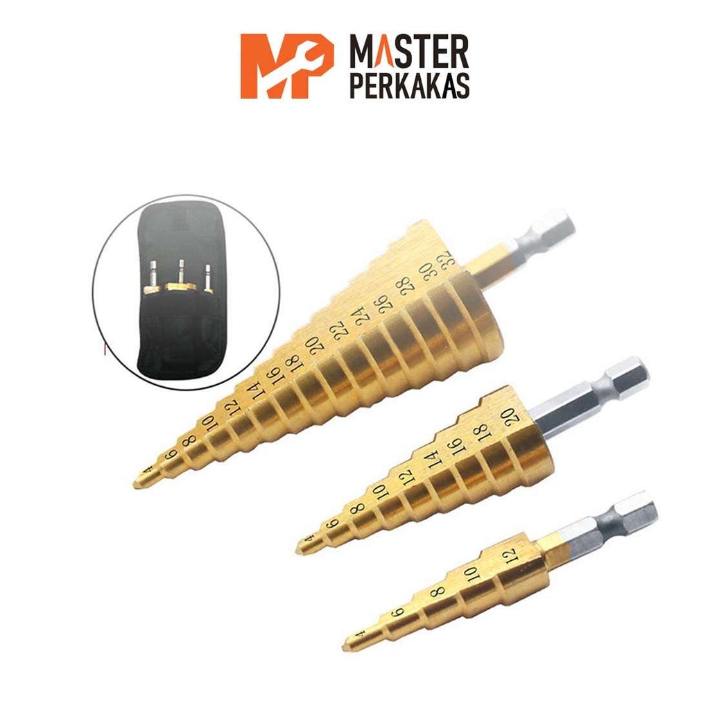 Mata Bor Pagoda 3in1 MP / Bahan HSS Lapis Titanium / Pouch