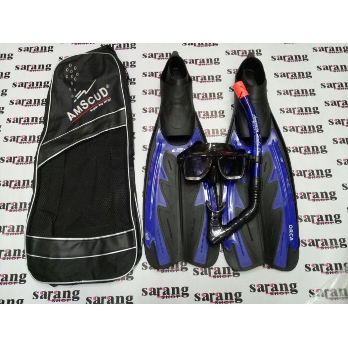Els Alat Snorkling Merk American Scuba Paket Fin Orca Kacamata,Snorkel,Tas