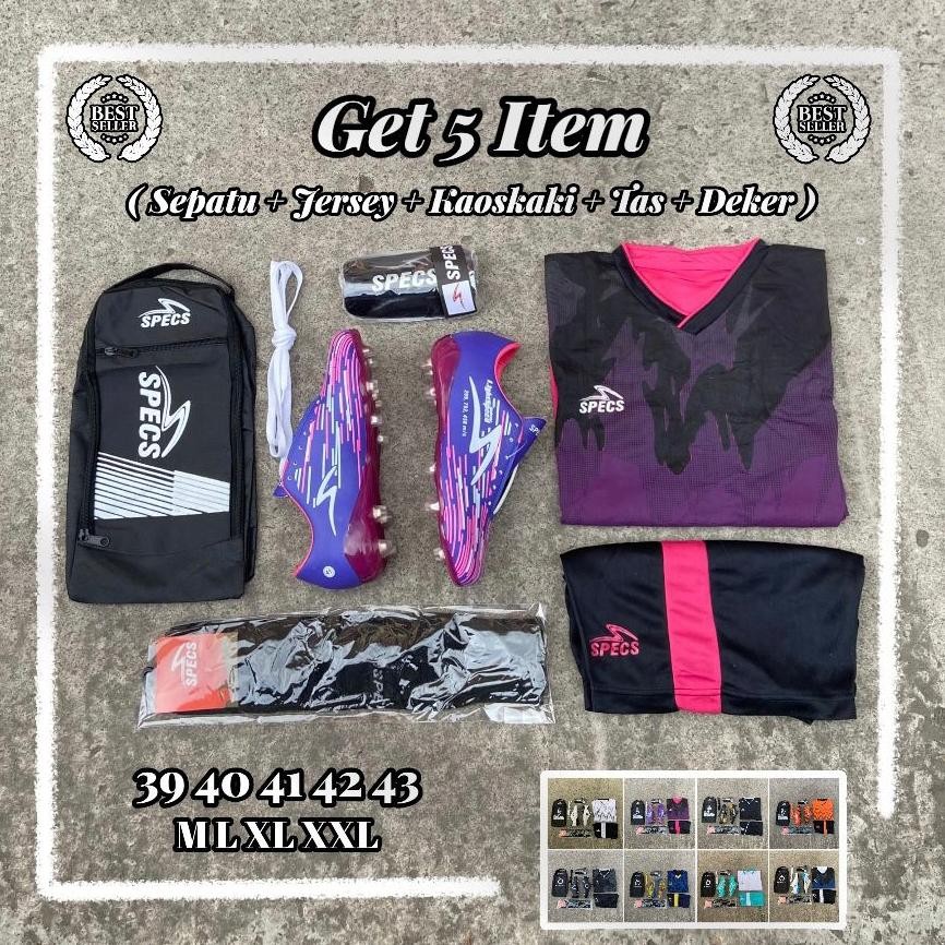 Ori Paket Komplit 5 Sepatu Bola Specs Lightspeed Reborn Illuminate Ungu Valhalla Fg Premium