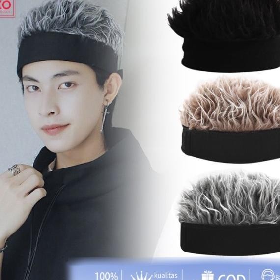 Topi Wig Pria Topi Wig Rambut Cosplay Topi Pria Wanita Rambut