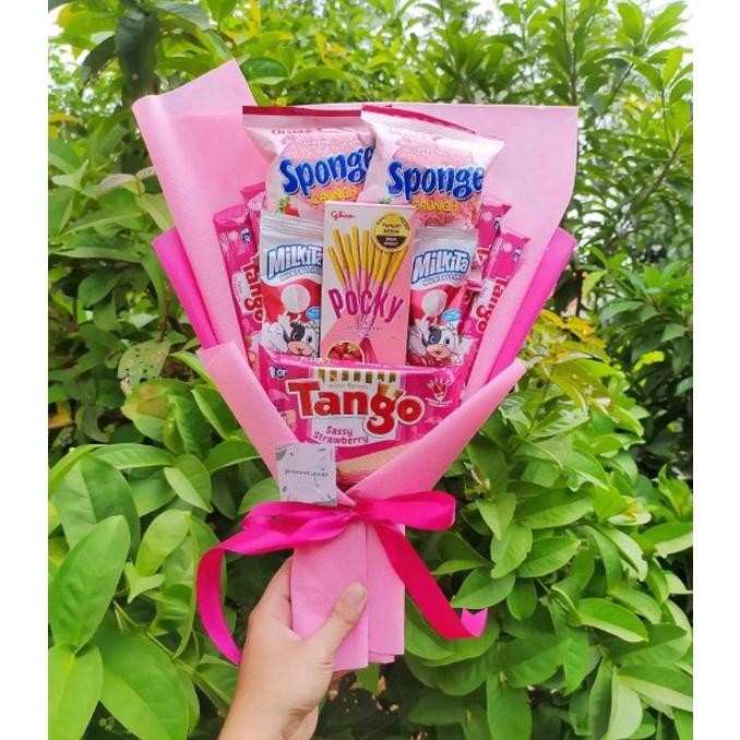 

gh-45 (S) BUKET PINK SPONGE 2 LUCU CANTIK/paket/bingkisan Snack Ulang Tahun/Ultah/ Wisuda/Kado/Hadiah Sale