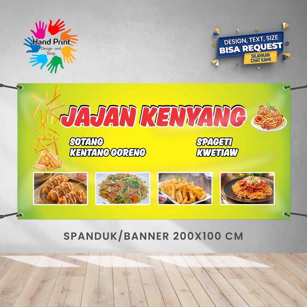 Spanduk Banner Warung Angkringan Jajanan Kenyang Kentang Goreng Spageti Kwetiaw Ukuran 200x100 Cm