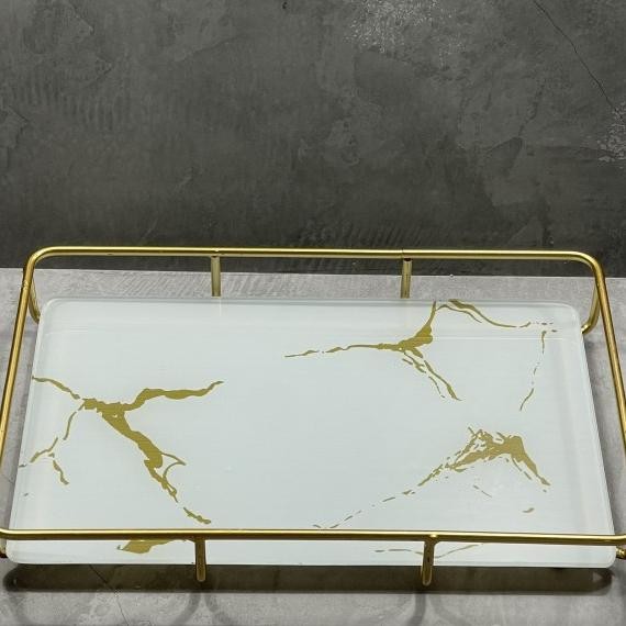 Zen Marble Tray Kaca Persegi / Pajangan Nampan Estetik
