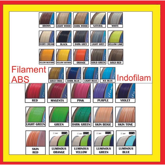 

TERMURAH - FILAMENT ABS 1 KG BANYAK WARNA GLOW DARK LUMINOUS GLITTER INDOFILAM