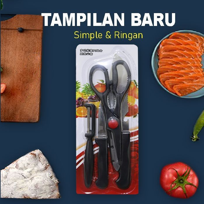 murah set pisau dapur 4pcs stainless steel premium pisau daging pisau sayur gunting pengubas buah