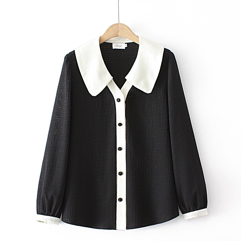 Plus Ukuran XL-4XL Wanita V-Leher Hitam Kuning Musim Semi Musim Gugur Atasan Baru Lengan Panjang Pat