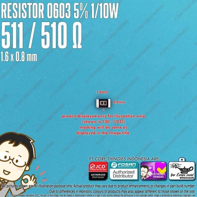 Diskon (20) RESISTOR 0603 5% 511 / 510 OHM SMD 1608 thingie43 Buru Order