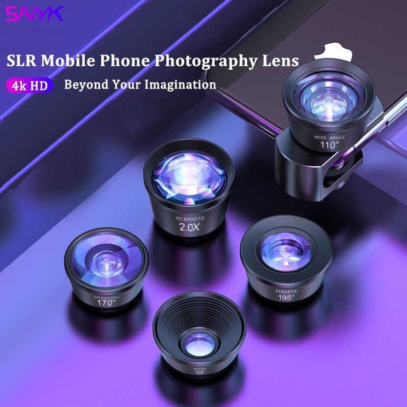 Sanyk 4k HD 7 In 1 Phone Lens Clip Wide Angle Macro Fisheye Cpl Lenses Starlight |EDpy7qLq|