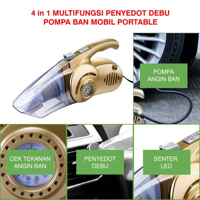 4in1 Vacuum er Penyedot Debu Pompa Angin Tekanan Ban Mobil