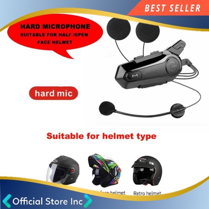 Intercom Komunikasi Motor Helm Bluetooth 5.0 hard Mic Full Half Face