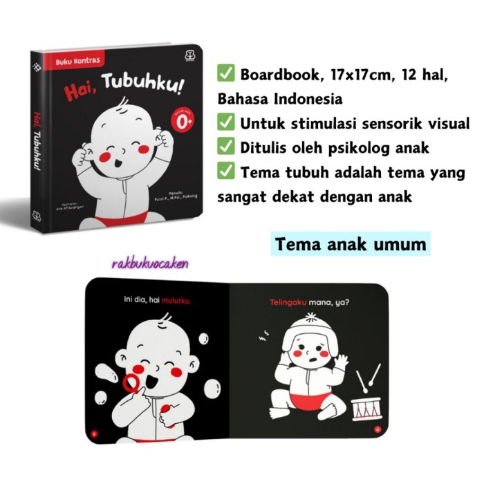 Bana Boardbook Buku Bayi Newborn Buku Anak Kontras : Hai, Tubuhku