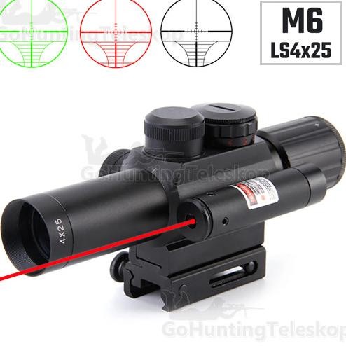 Teleskop Senapan Angin Tactical dengan Laser M6 LS4x25 ,Teropong laser