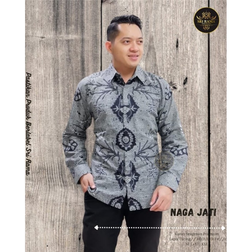 Alib Naga Jati Kemeja Batik Pria Lengan Panjang Warna Abu-Abu By Sri Rama