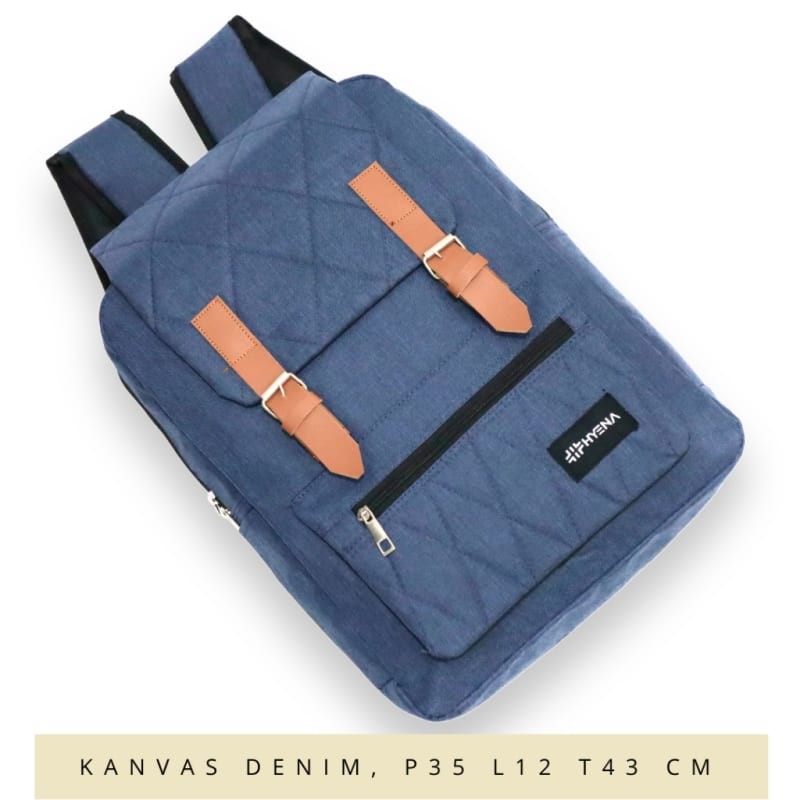 COD Semarang Terbaru Tas ransel Pria wanita kain / bahan kanvas denim terdapat 5 warna muat laptop T
