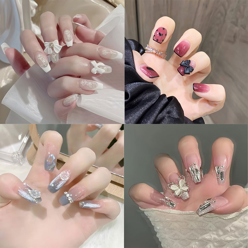 Kuku Palsu Nail Art Kuku Palsu Pengantin Nail Art 24pcs Nail Art Kuku Palsu Kuku Palsu + Lem