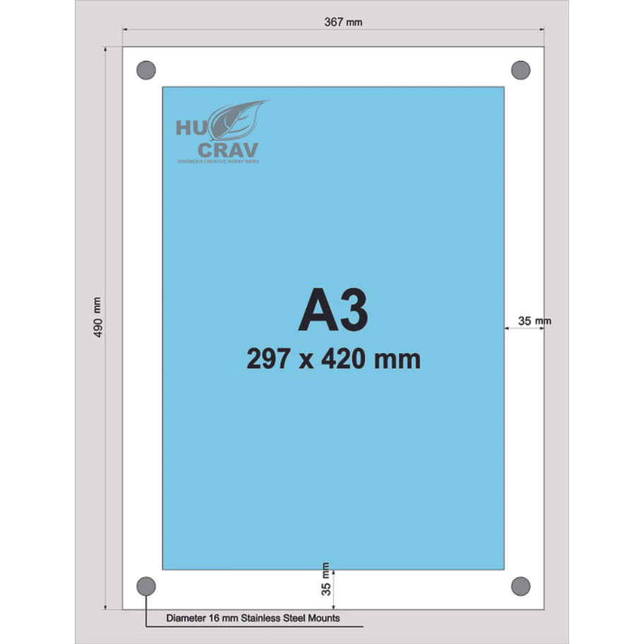 

A3 Mount Acrylic Display Frame Akrilik Poster Dinding 2Mm Custom