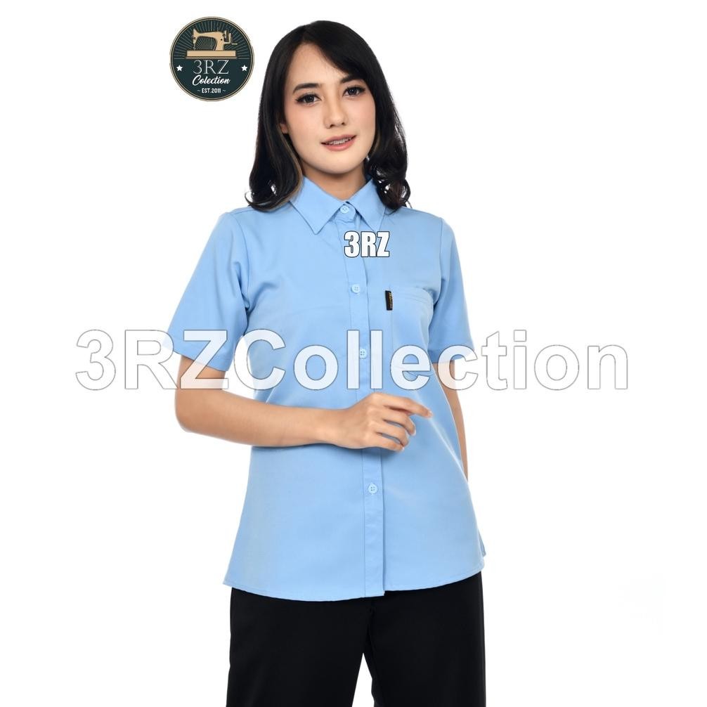 VIRAL Baju Kemeja Wanita Seragam Biru Muda Wanita Baju Karyawan Wanita Baju Kerja PDH Wanita KU09