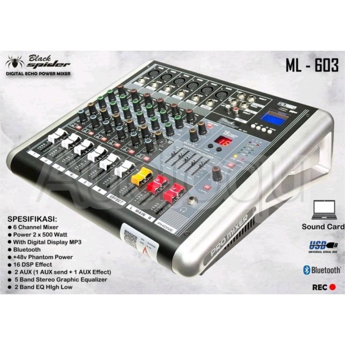 POWER MIXER BLACK SPIDER ML 603 BLACKSPIDER ML603 BLUETOOTH 6CHANNEL