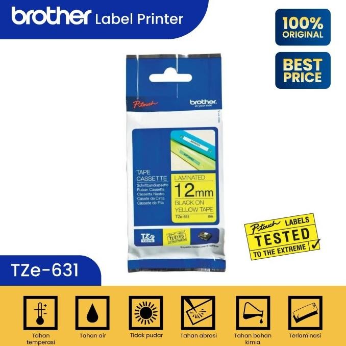 

BROTHER LABEL TAPE TZE-631 12MM BLACK ON YELLOW TZE 631 - LABEL PRINT ORIGINAL DAN TERPERCAYA