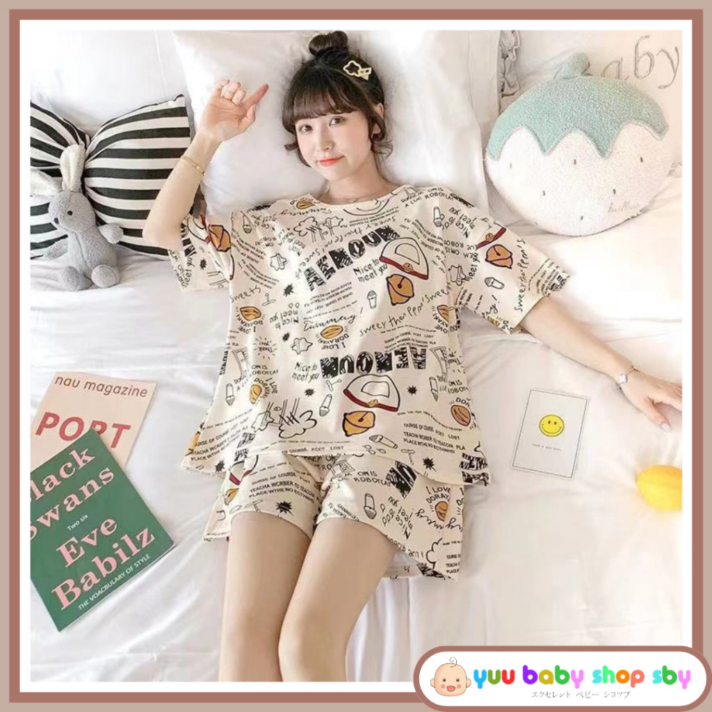 Babydol Wanita Terbaru2024 Oneset Bumil Busui Korean Style Baju Tidur Cewek Dewasa Bajusatu Stel Jum