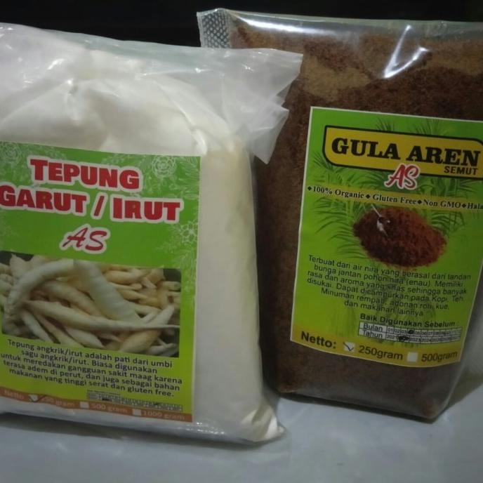 

paket tepung garut/irut dan gula aren semut 500 LCM