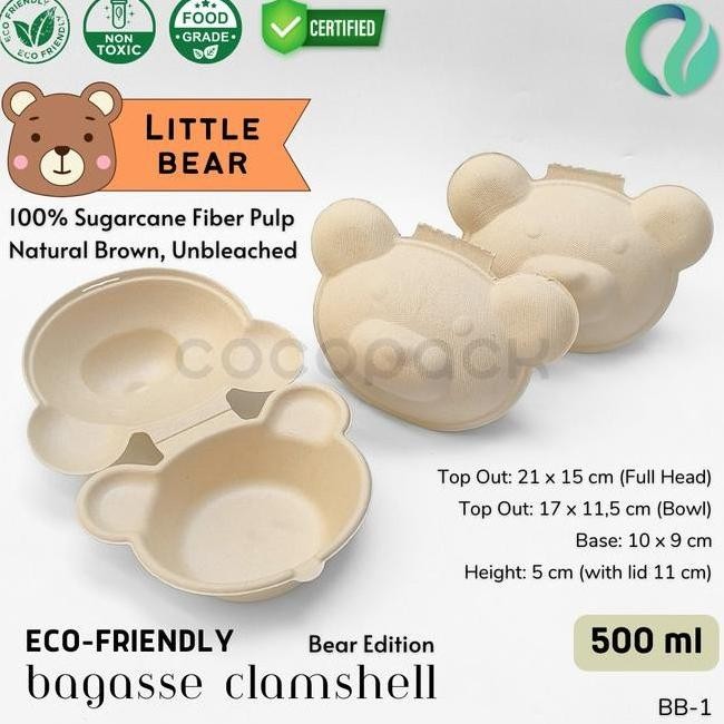 

25 Pcs Bagasse Bear Natural Brown 500 Ml -Terbest Dijamin Puas