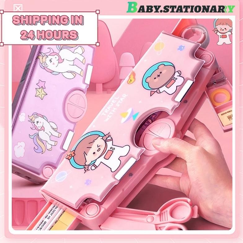 

ORIGINAL CODKotak Alat Tulis/Kotak Pensil Pola Kartun Rautan Kapasitas/Tempat Pensil Dua Lapis Bahan Plastik Multifungsi Untuk Anak /alat tulis aesthetic an-114
