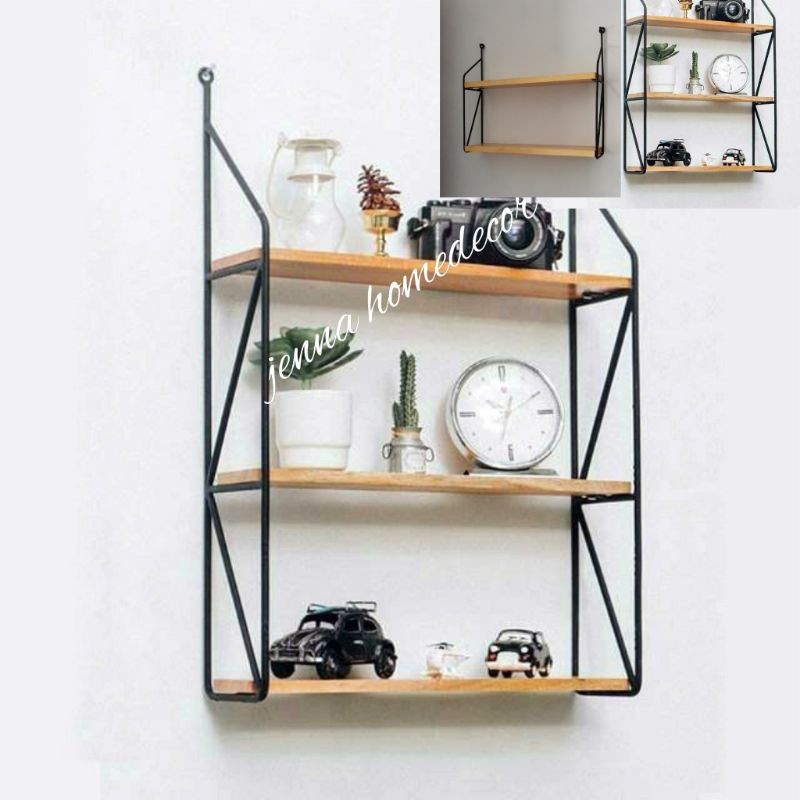 RAK DINDING KAYU BESI DINDING MINIMALIS