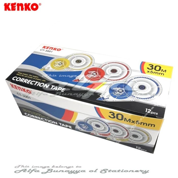 

Ready KENKO Correction Tape 30m CT 3001 (12pc) Tip x 30 Meter Tipe Ex Roll