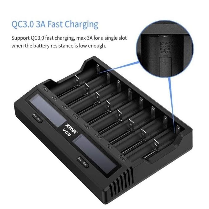 (Terlengkap) Xtar Vc8 Qc3.0 Charger Type-C 8X21700 Protected Battery